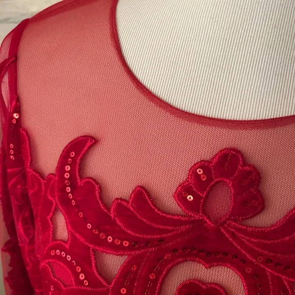 Marchesa Notte stunning red velvet and sequin dress